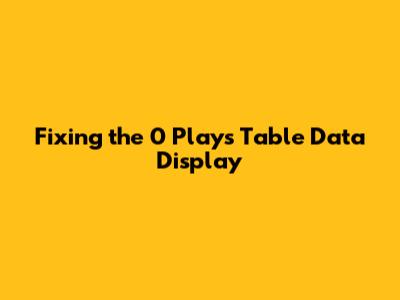 Fixing the '0 Plays' Table Data Display
