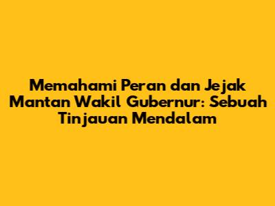 Memahami Peran dan Jejak Mantan Wakil Gubernur: Sebuah Tinjauan Mendalam